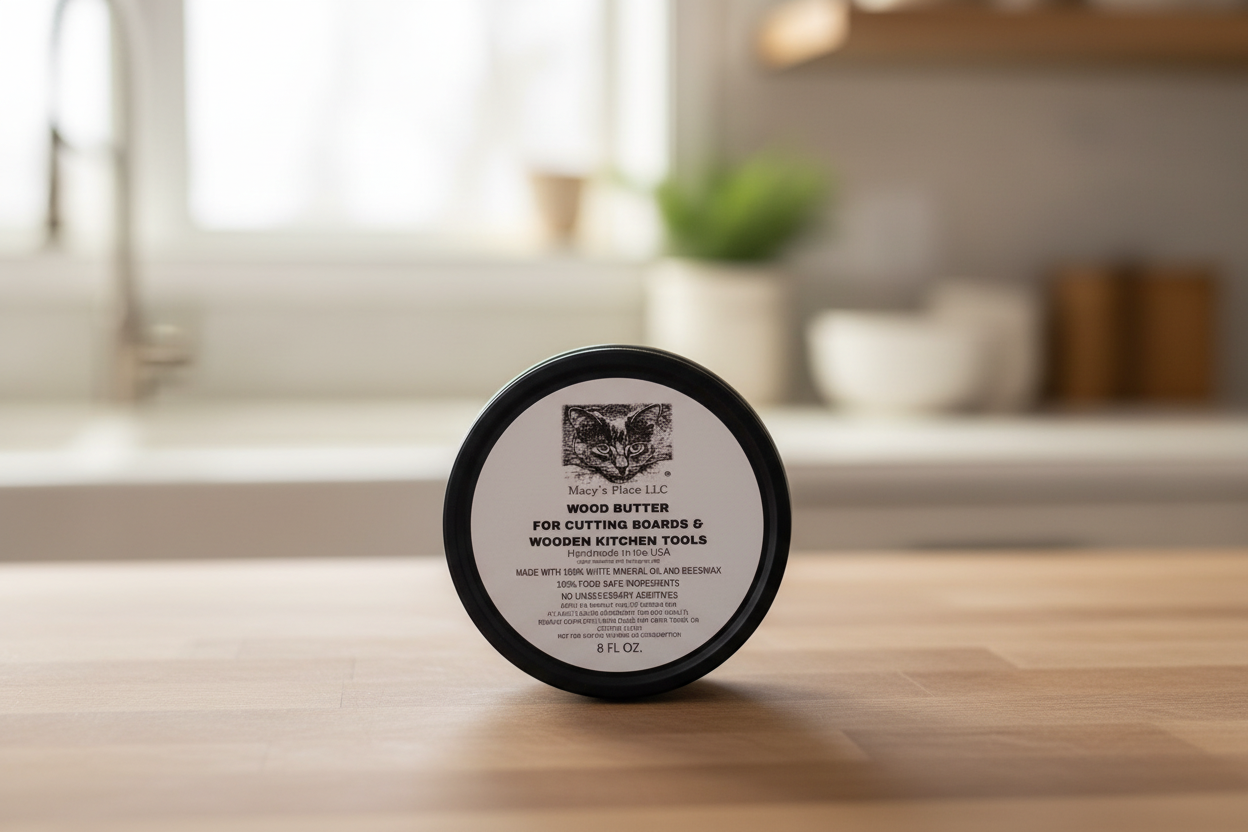 Macy's Place Wood Butter on kitchen counter