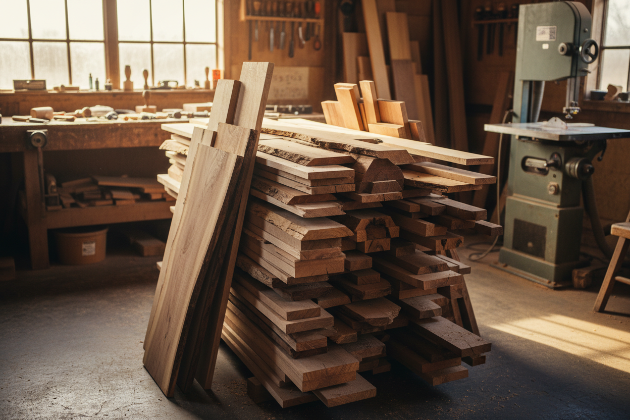 Wood pile in workshop